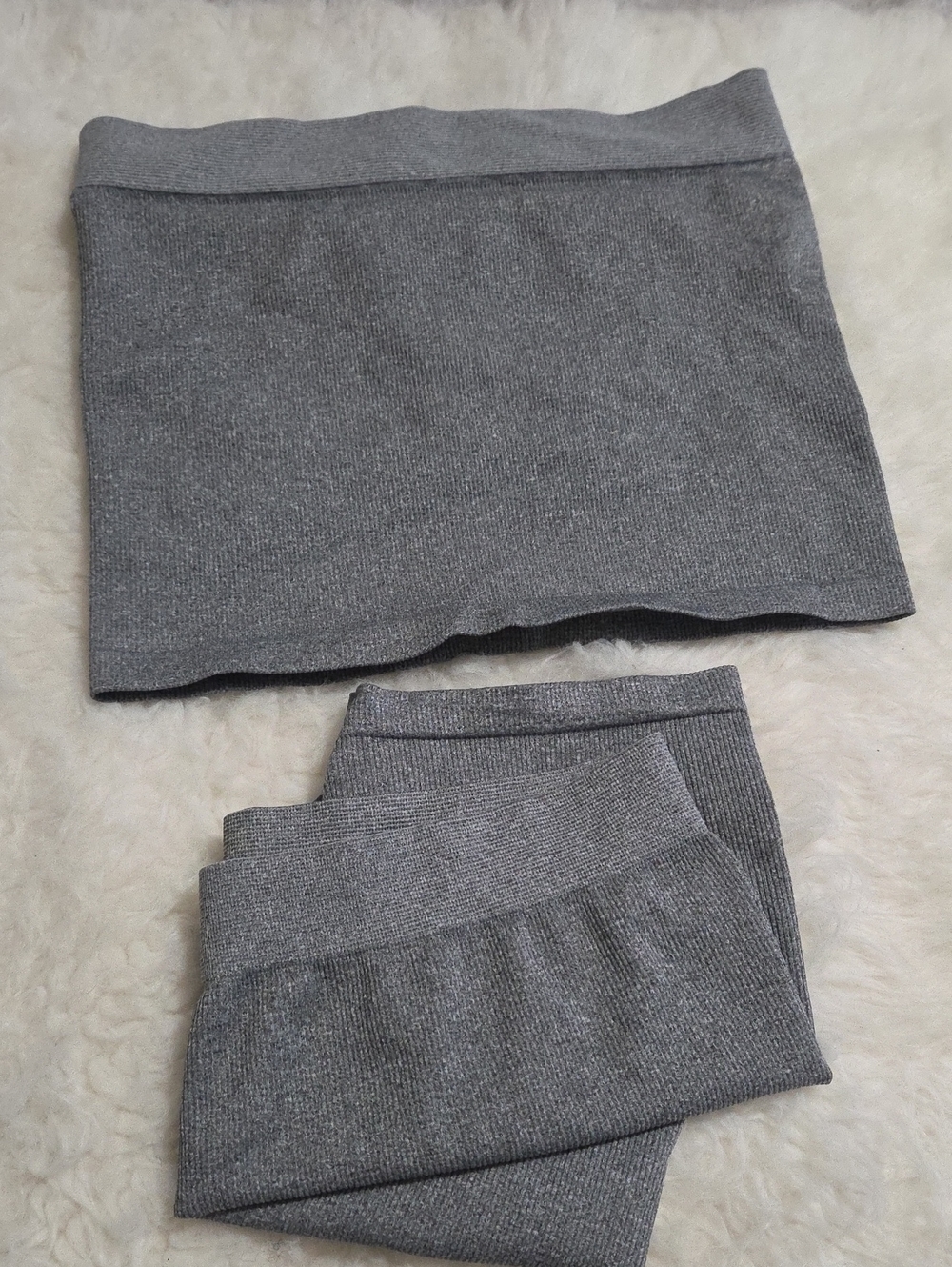 Fashion Nova Grey Ribbed Knit Tube Top and Matching Shorts